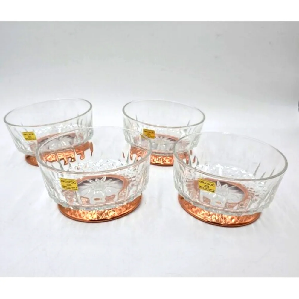 Coppercraft Guild Arcoroc Glass Bowls Set of 4 Copper Base Original Packaging - Picture 4 of 9